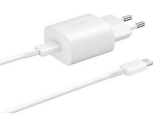 Φορτιστής Samsung με Θύρα USB-C και Καλώδιο USB-C 25W Λευκός