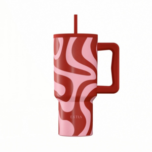 Estia Straw Tumbler XL Save The Aegean Ανακυκλώσιμο Handled Tumbler Θερμός Ανοξείδωτο BPA Free 900ml Coral Waves με Καλαμάκι και Λαβή 01-41588