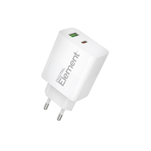 Element Φορτιστής Χωρίς Καλώδιο GaN με Θύρα USB-A και Θύρα USB-C 30W Power Delivery Λευκός (CH-200)
